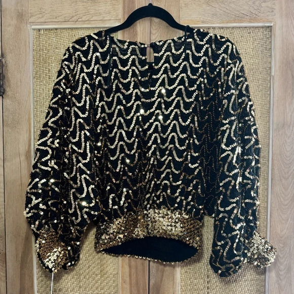 ⭐️NWT⭐️ 80's JEANETTE KASTENBERG Black Silver Sequin Blouse VINTAGE St. Martin - Picture 2 of 4